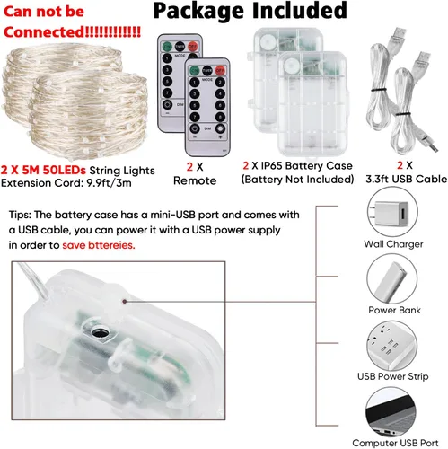 Miniatura 6 de Paquete de 2 luces negras UV, funciona con pilas, 16.4 pies 2835 luces LED UV, 8 modos, luces negras flexibles, luces de hadas con control remoto