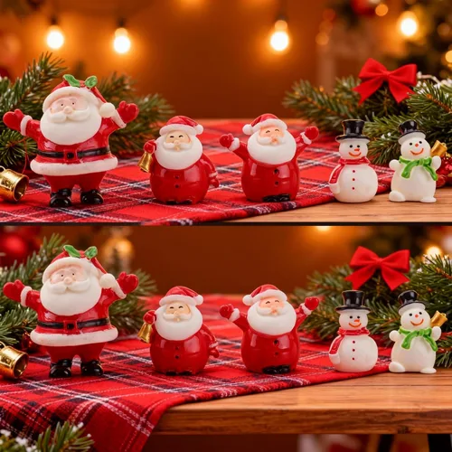 Miniatura 7 de DOITOOL Juego de 10 mini figuras de Papá Noel en miniatura de Navidad, 1.57 pulgadas, diminutos adornos de estatua de muñeco de nieve de Papá Noel