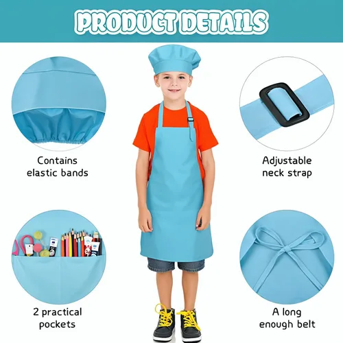 Miniatura 3 de Juego de delantal personalizado y sombrero de chef con nombre personalizado para niños y sombrero de chef ajustable para cocinar, hornear, cocina