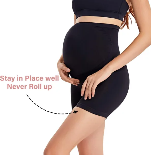 Miniatura 4 de Gratlin Fajas de maternidad sin costuras para mujer, pantalones cortos de embarazo, bragas de cintura alta, ropa interior a medio muslo