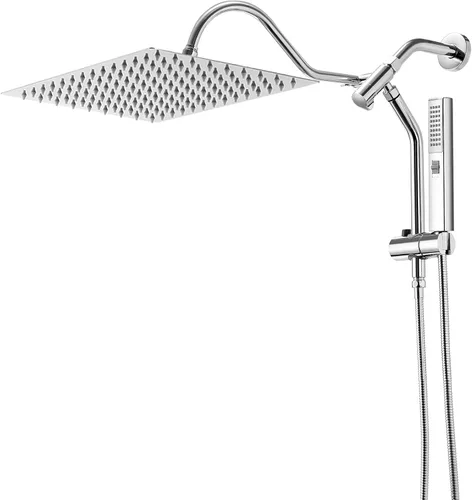 Cabezal de ducha de lluvia, cabezal de ducha rectangular de 12 x 8 pulgadas con rociador de mano, juego de cabezal de ducha doble con barra
