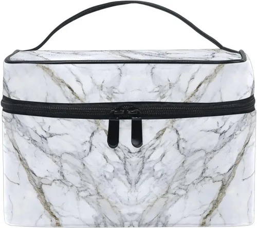 Miniatura 36 de Bolsa de maquillaje, bolsa organizadora de maquillaje de viaje con estampado de leopardo rosa, neceser para niñas, mujeres y mujeres, Geométrico 115