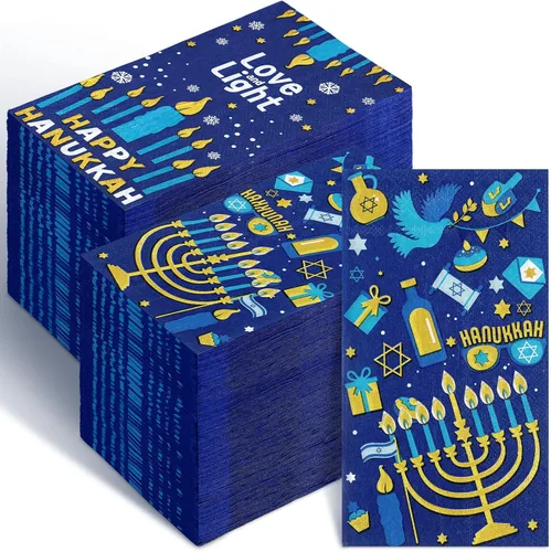 Miniatura 9 de Geyoga 200 servilletas de papel a rayas azules y blancas clásicas de papel a rayas horizontales desechables para baño, invitados, cena, servilletas