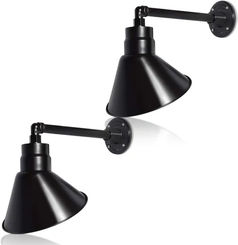 Miniatura 9 de Lámpara de señal de cuello de cisne con pantalla angular negra satinada de 10 pulgadas con brazo de extensión largo de 22 pulgadas, aplique de pared