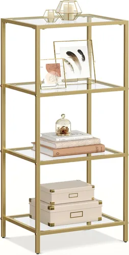 Miniatura 8 de VASAGLE - Librero, estantería de 4 niveles, estantería delgada para dormitorio, baño, oficina en casa, vidrio templado, marco de acero, negro mate