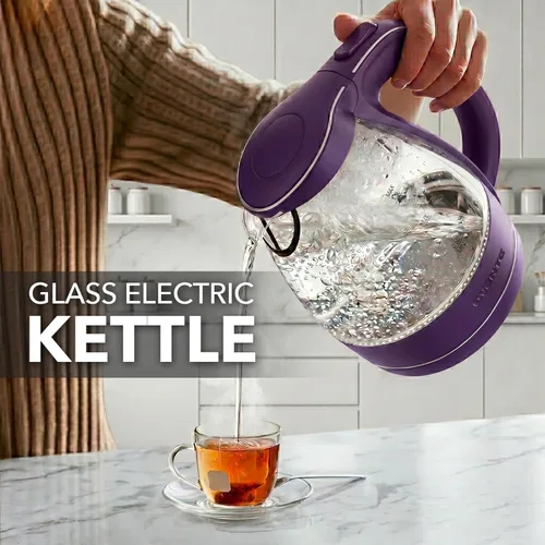 Miniatura 7 de OVENTE Hervidor de vidrio eléctrico portátil de OVENTE 1.5 litros con luz azul LED y base de acero inoxidable, calefacción rápida Hacedor de té