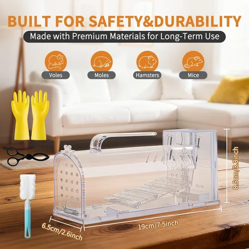 Miniatura 3 de Trampa humana para ratones, trampa de jaula en vivo para animales de interior, gatillo de pedal sensible, trampa extendida transparente para ratas
