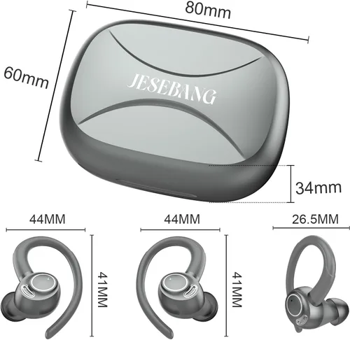 Miniatura 8 de Audífonos inalámbricos, auriculares Bluetooth 5.4 deportivos, auriculares sobre la oreja con ENC, cancelación de ruido con micrófono, 48H, Gris