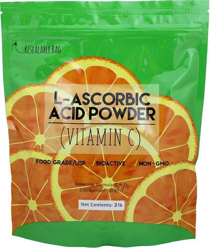Miniatura 3 de L-Ascórbico, Ácido en Polvo 99.98+%, Grado alimenticio USP/BP Cristales de fermentación natural blanco puro forma de vitamina C - elige