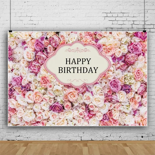 Miniatura 3 de Yeele Telón de fondo de cumpleaños rosa de 7 x 5 pies con flores rojas y rosas para fotografía de niñas y mujeres, retratos, suministros