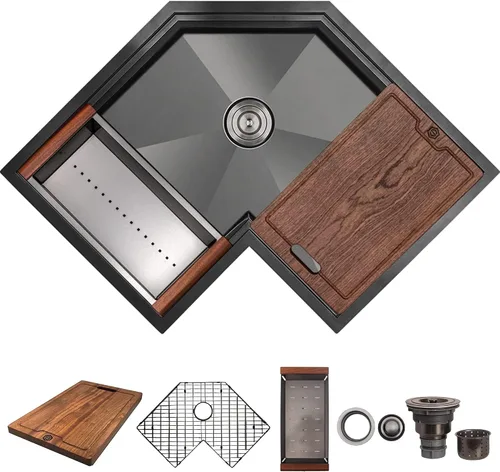 Strictly Sinks Fregadero de Cocina Esquinero de 30 Pulgadas Bajo Encimera – Fregadero Mariposa Bajo Encimera de Acero Inoxidable Calibre 16,
