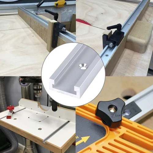 Miniatura 5 de Pistas en T de 15.748 in, pista de ranura en T de carpintería de aleación de aluminio con tornillos autorroscantes Carril de canal para carpintería