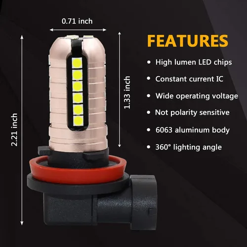 Miniatura 4 de PHINLION Bombillas LED antiniebla H11, súper brillantes 3030 27-SMD H8 H16 Bombilla LED de repuesto para luces DRL o antiniebla, 6000K blanco xenón