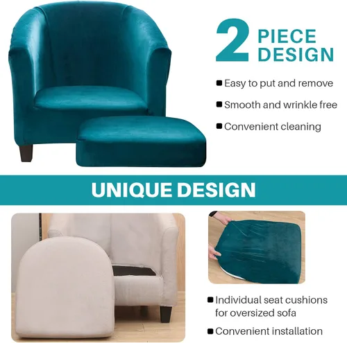Miniatura 5 de ele ELEOPTION Funda de terciopelo para silla de club, 2 piezas, funda protectora de muebles con parte inferior elástica, funda de sofá súper suave 01