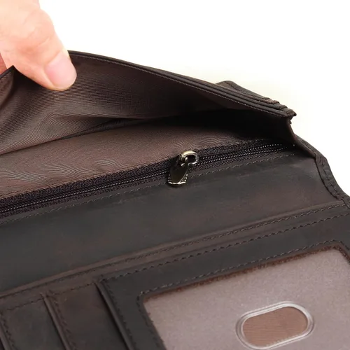 Miniatura 4 de DK86 Cartera larga para hombre Cuero de grano completo Bloqueo RFID Cartera plegable Cartera Rodeo, café, (Coffee A), Billetera plegable