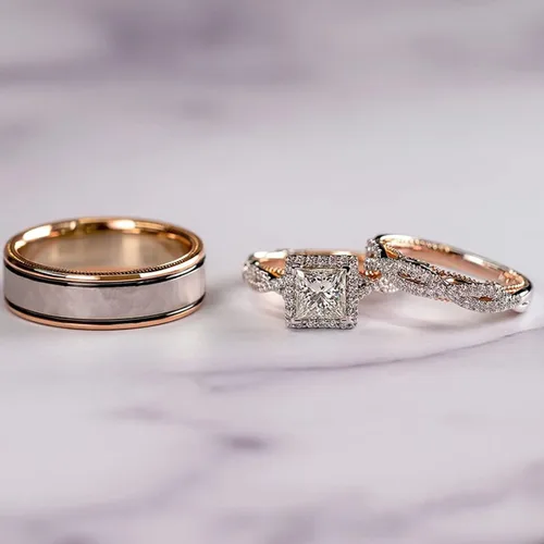 Miniatura 2 de Engagement rings for couples set,3 pc His and Her Wedding Ring Set, Hypoallergenic Rose Gold Ring Set, Cubic Zirconia Bride Promise Rings Set