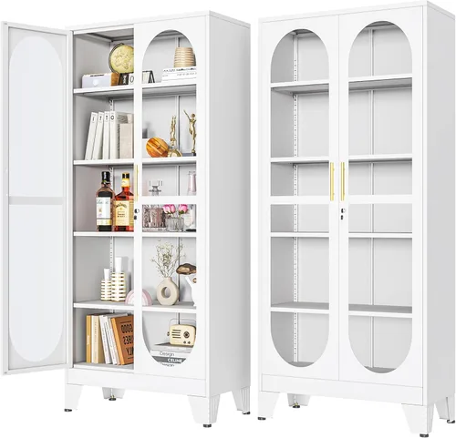 Miniatura 15 de PAOFIN Vitrina de Exhibición con Cerradura de 47" de Alto con Puerta de Vidrio, Gabinetes de Metal con 3 Estantes Ajustables, Gabinete Vitrina