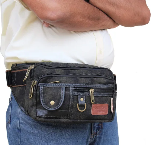 Miniatura 2 de Riñonera al aire libre Riñonera de lona Denim 5XL Cinturón de cintura para hombres y mujeres Bolsa de cadera, negro 1106L, Extragrande, Riñonera