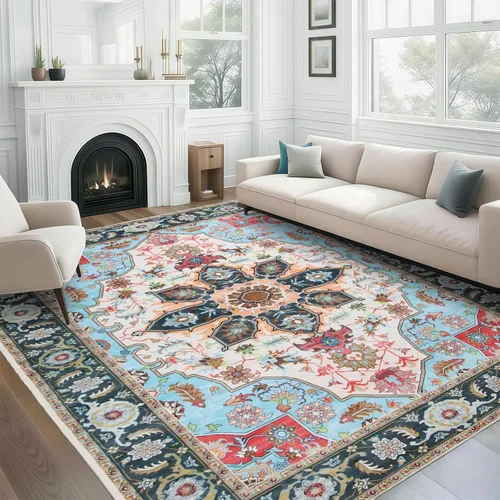 Miniatura 31 de WILLSUN Alfombras lavables de área, alfombras grandes antideslizantes de 5 x 7 pulgadas estilo bohemio para sala de estar, dormitorio, alfombra