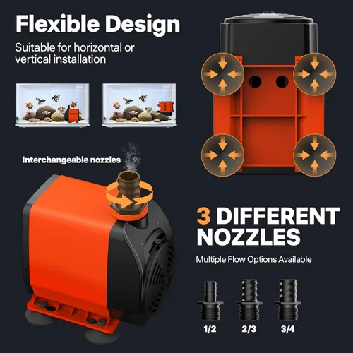 Miniatura 6 de DOKO Bomba de agua sumergible de 800 GPH, bomba de agua con cable de alimentación de 6 pies y 3 boquillas, 60 W, bombas de estanque ultra