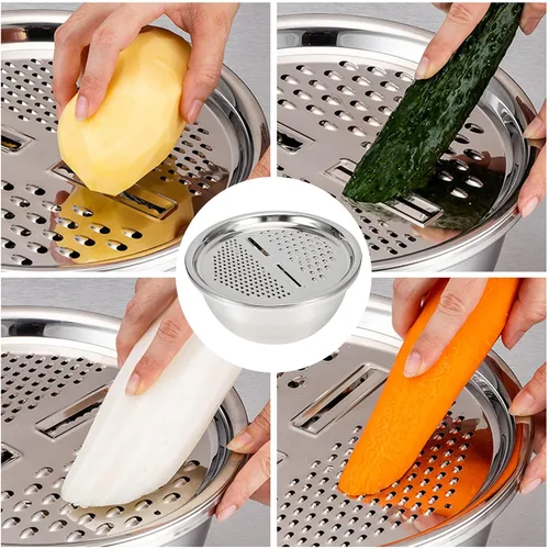 Miniatura 8 de Juego de ralladores de acero inoxidable, cesta de drenaje multifuncional, ralladores de verduras para rebanadas, ralladura y rallar verduras, papas