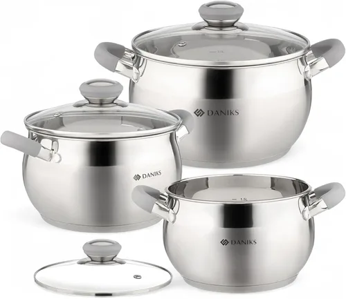 Miniatura 10 de Daniks - Olla moderna de acero inoxidable con tapa de vidrio, inducción, 2 cuartos, olla apta para lavavajillas, asas a prueba de calor, olla