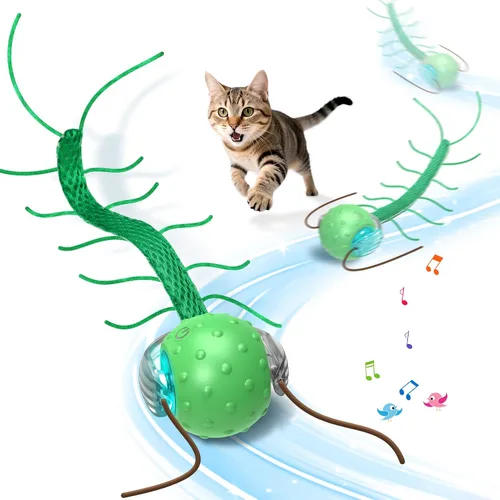 Giociv Juguetes Interactivos para Gatos Aburridos, con Gorjeo, Movimiento de Ciempiés Despertar Súper Motor Pelota para Gatos en Alfombra