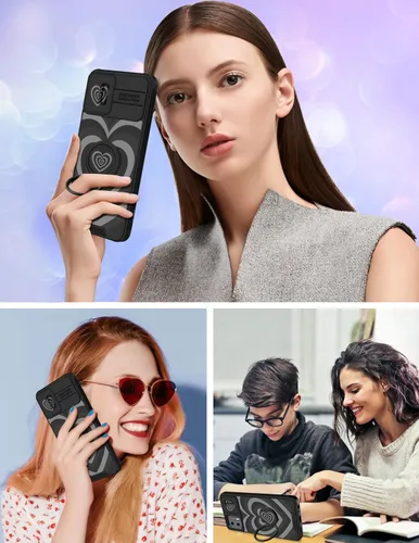 Miniatura 6 de para Moto G 5G 2023 funda - Cubierta de teléfono linda con corazón para mujeres y niñas, diseño único negro con cubierta deslizante para la cámara