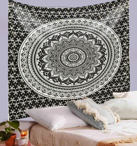Miniatura 12 de ANJANIYA - Tapiz para colgar en la pared, diseño de mandala, nuevo sombreado dorado, decoración de dormitorio, metálico, hippy, arte de muro