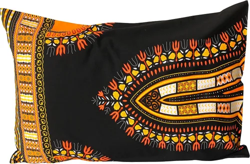 Miniatura 3 de RaanPahMuang Fundas de almohada en African Dashiki Art 100% algodón tejido Batik estampados, juego de 2 fundas, negro amarillo
