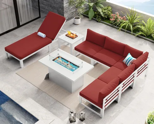 Miniatura 53 de NICESOUL - Juego de 10 muebles de patio extra grandes de aluminio moderno, sofá para exteriores con asiento de 29" de profundidad y ancho, 500 lbs
