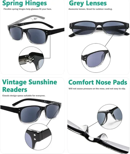 Miniatura 5 de Eyekepper Gafas de lectura clásicas para hombre, paquete de 5 con bisagras de resorte 5 lentes de color gris.