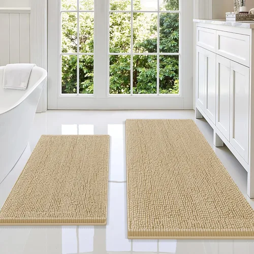 Miniatura 124 de Smiry Juego de 2 alfombras de baño, felpilla suave y absorbente, lavable a máquina, antideslizantes, para bañera, ducha y suelo