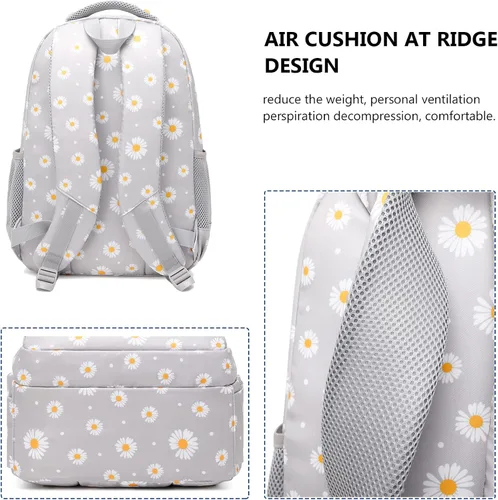 Miniatura 5 de goldwheat Mochilas impresas margaritas con paquete de almuerzo, estuche de lápices 3pcs, bolsa ligera resistente al agua para la escuela secundaria