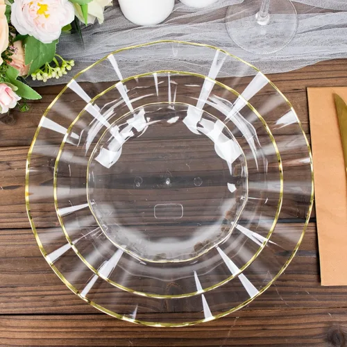 Miniatura 188 de Tableclothsfactory Paquete de 10 platos redondos de plástico negro de 6 pulgadas para ensalada de postre, platos desechables con borde ondulado