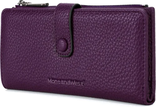 Miniatura 24 de Montana West Billetera pequeña para mujer, de piel auténtica, triple pliegue, tarjetero Rfid con cremallera y bolsillo para monedas, Un negro, Casual