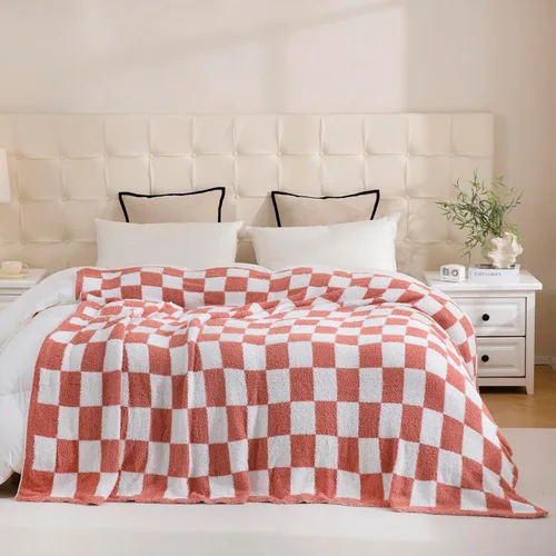 Miniatura 2 de YIRUIO Manta de ajedrez a cuadros, esponjosa, cálida, cómoda, reversible, súper suave y acogedora para decoración del hogar, cama, sofá, sala de Rojo