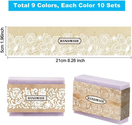 Miniatura 4 de PH PandaHall 90 piezas de papel para embalaje de jabón, etiquetas de papel para jabón con 9 estilos de encaje, etiquetas de cubierta de manga