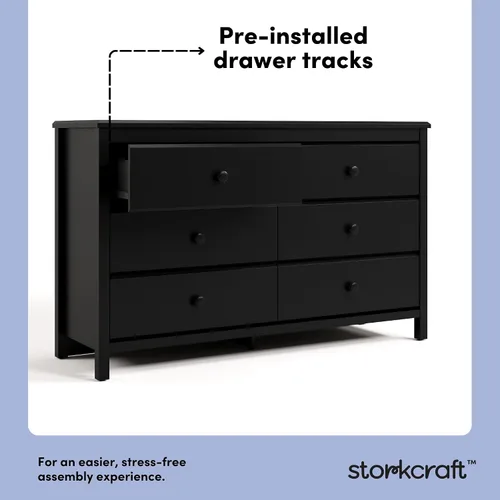 Miniatura 5 de Storkcraft - Cómoda Alpine con 6 cajones (negro) – Certificado GREENGUARD Gold, cómoda negra para dormitorio, cajones de almacenamiento para niños