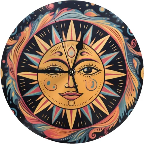 Miniatura 21 de Reloj de pared redondo de 10 pulgadas con batería de sol mexicano por flores, reloj silencioso sin tictac, estilo mexicano decorativo para sala