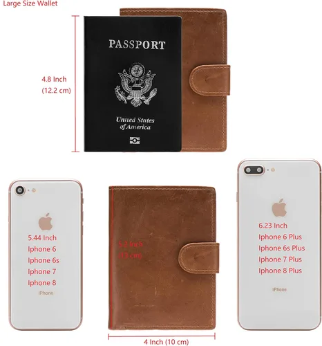 Miniatura 2 de POKOFO Gran RFID Cuero Genuino Tarjetero Trifold Wallet Snap Cierre 3 ID Windows para los hombres