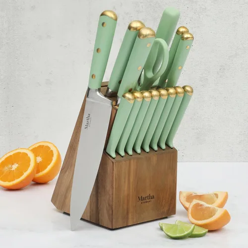Miniatura 2 de Martha Stewart Juego de 16 cuchillos de cocina Lockton de acero inoxidable de alto carbono con mango forjado triple remachado de ABS, bloque