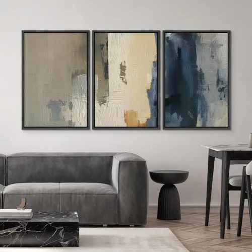 Miniatura 652 de SIGNWIN Lienzo enmarcado para pared, arte con pinceladas de flujo neutro en tonos beige abstractos, ilustraciones, arte moderno, decorativo