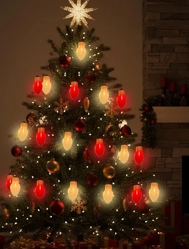 Miniatura 9 de Luces de Navidad Jumbo Rojas y Blancas de 16 Pies para Exteriores, Cadena de Bombillas LED Gigantes de Navidad para Árbol, Porche, Patio y Valla