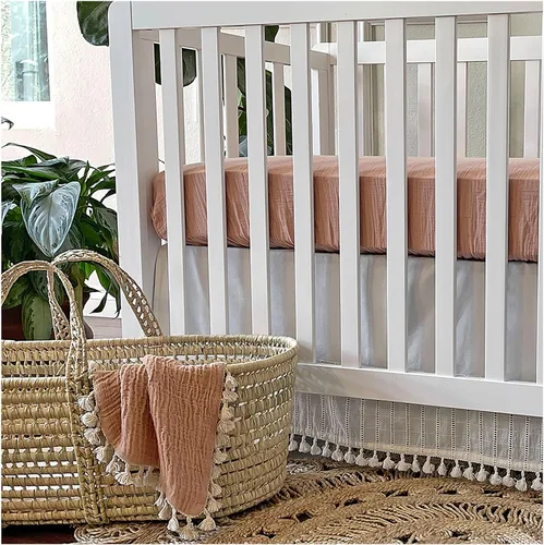 Miniatura 4 de Crane Baby Sábana bajera, sábana bajera ajustable de algodón suave para cunas y guarderías, cobre beige, 28 pulgadas de ancho x 52 pulgadas de alto