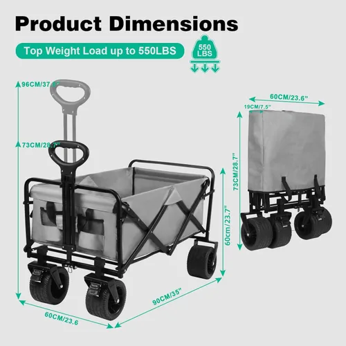 Miniatura 5 de MMQ Carro plegable de alta resistencia con capacidad de peso de 550 libras, carro plegable con ruedas grandes, construcción robusta