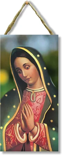 Prismatix Letrero de madera Virgen de Guadalupe Reina de México (4 "x 8") Cuadro de Virgen de Guadalupe. Hermosa impresión digital sobre madera de