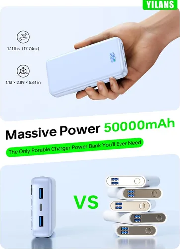 Miniatura 5 de Portable Charger,50000mAh Power Bank Built-in Cable, 22.5W PD USB C In & Out Fast Charging, External Battery Pack with 6 Output & 2 Input, Travel