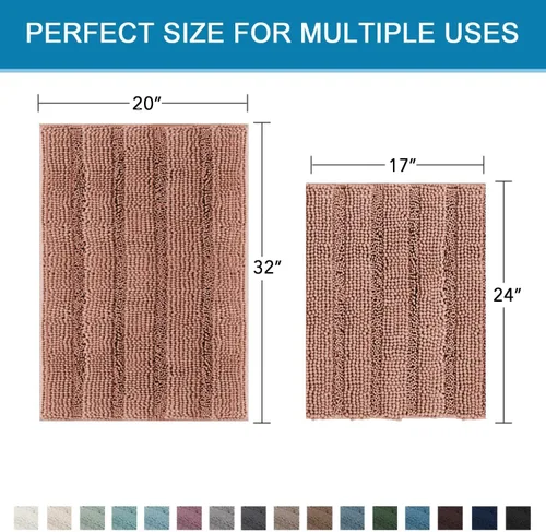 Miniatura 26 de H.VERSAILTEX Tapetes de baño antideslizantes para baño, alfombras de baño extragruesas de felpilla a rayas, tapetes de baño de 47" x 17", alfombras