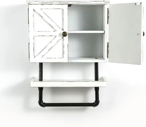 Miniatura 10 de Armario de almacenamiento sobre inodoro de 23.1 x 16.9 pulgadas, gabinete de baño con estante de pared ajustable y toallero, puertas dobles, Negro